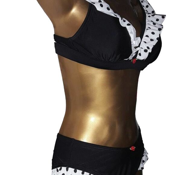 NWT Betsey Johnson Sz S DOTS AMORE Polka Dot Ruffle Bikini Top - Picture 5 of 8